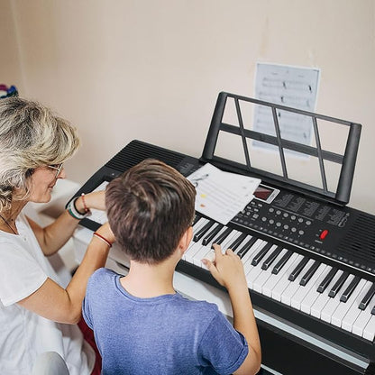 AQNIEGEP 61 Key Electric Keyboard Piano for Beginners w/Light-Up Keys, Gifts, Full Set: Stand, Bench, Headphones, Padded Bag, Note Stickers, 70 Demos, 200 Rhythms/Tones, LED Display