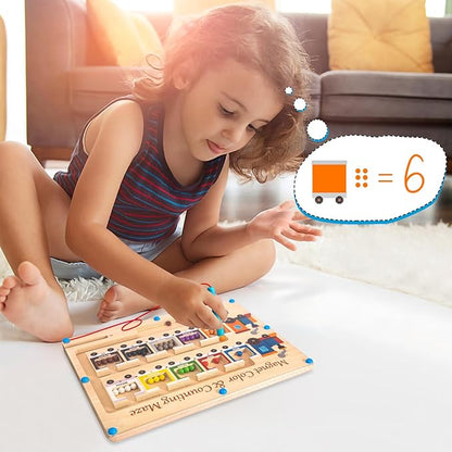 Poycuna Magnetic Color and Number Maze Board Wooden Montessori Fine Motor Skills Toys for 3 4 Year Old Preschool Learning Activities Classroom Must Haves Sorting Travel Toys for Toddlers Boys Girls