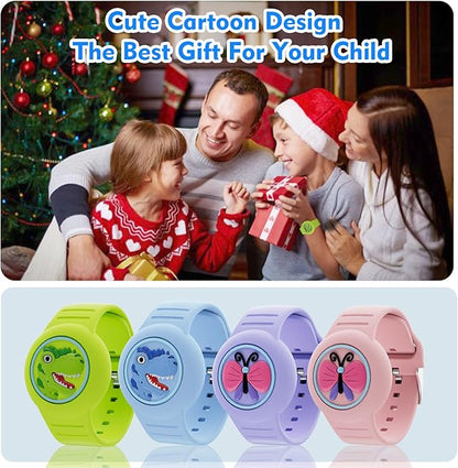 for Airtag Bracelets for Kids Waterproof - (4 Pack) Soft Silicone Air Tag Hidden Wristband, Lightweight GPS Tracker Compatible with Apple AirTag Watch Band for Child Cartoon