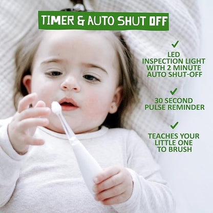 Jack N' Jill Tickle Tooth Toddler Electric Toothbrush with Replacement Head - Gentle Cleaning, Made for Tiny Teeth, LED Inspection Light, for Babies & Kids, Extra Soft Bristles - (1 Pack)