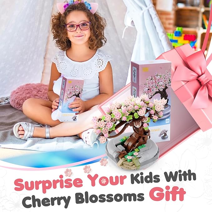 Cherry Blossoms Celebration Gift, Buildable Floral Display for Creative Kids, Spring Flower Room Decor or Office Art, Spring Flower Gift for Girls and Boys Aged 6 and Up