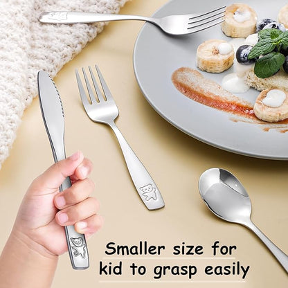 9 Piece Stainless Steel Kids Silverware Set,Toddler Utensils,Child and Toddler Flatware,Kids Utensil Set,Children Safe Forks, Spoons and Knives,Mirror Polished, Dishwasher Safe