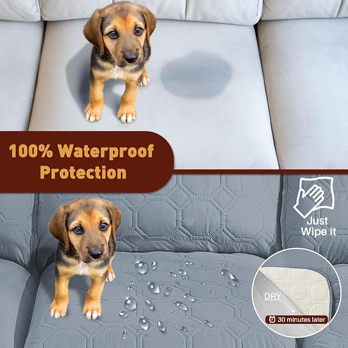 XINEAGE 100% Waterproof Recliner Chair Cover, Non Slip Covers for Recliner Chair with Pocket, Washable Dog Recliner Couch Cover with Elastic Straps (Grayish Blue, 23.6")