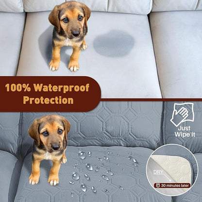 XINEAGE 100% Waterproof Recliner Chair Cover, Non Slip Covers for Recliner Chair with Pocket, Washable Dog Recliner Couch Cover with Elastic Straps (Grayish Blue, 23.6")