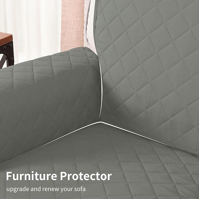 CHUN YI Loveseat Cover, Water Resistant Slipcover for 2 Cushion Couch, Washable Sofa Cover with Adjustable Strap Storage Pocket for Living Room Dog Pet (Loveseat, Light Grey)