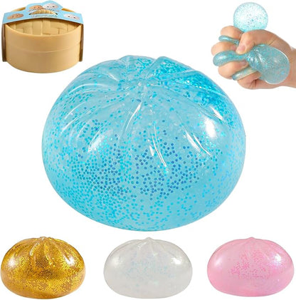 Glitter Dumpling Squishy, Viral Squishy Dumpling Mystery Box, Bao Bun Squeeze Toy,Stress Relief Fidget Toys (Blue)