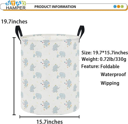 NTAOHAMPER Joyful Baby Elephant Laundry Hamper,Laundry Basket,Baby Nursery Hamper,Waterproof Storage Bin,Clothes Organizer Basket,Room Decor(Joyful Baby Elephant）