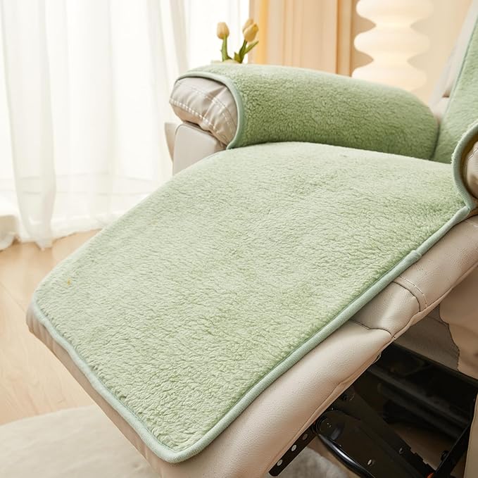 vctops Sherpa Fleece Recliner Chair Cover Super Soft Warm Plush Sofa Slipcover Furniture Protector Non Slip Washable Reclining Chair Cover for Kids, Pets (Green,22"x82")