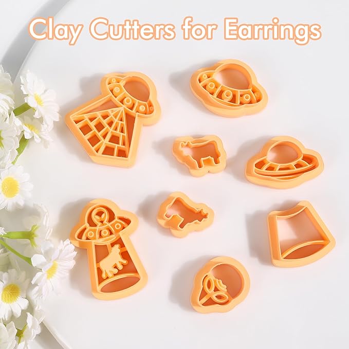 Puocaon Spaceship Polymer Clay Cutters - 8 Pcs Unique Airship Shapes Clay Earrings Making Kit UFO Stud Cutters for Earrings Jewelry Making