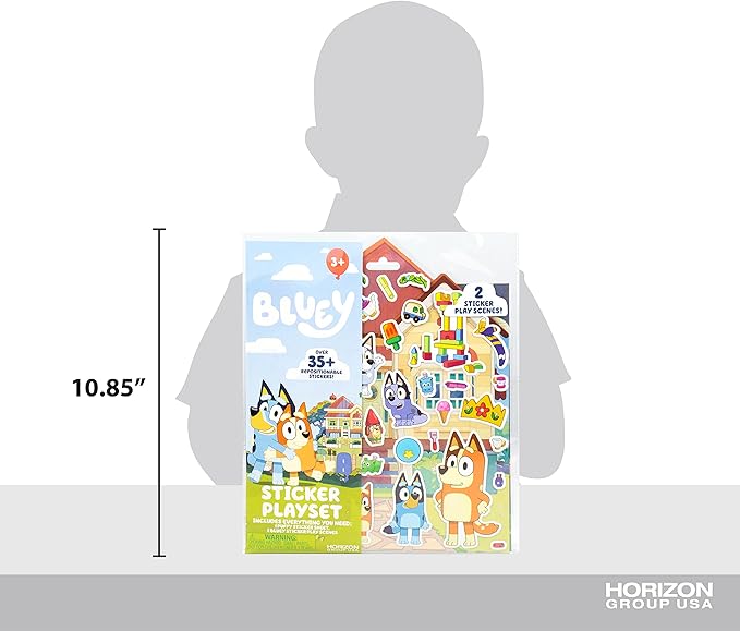 Horizon Group USA Bluey Sticker Playset, 2 Sticker Play Scenes, 35+ Reusable Puffy Bluey Repositionable Stickers for Kids, Perfect for Travel, Screen-Free Fun