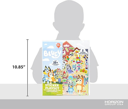 Horizon Group USA Bluey Sticker Playset, 2 Sticker Play Scenes, 35+ Reusable Puffy Bluey Repositionable Stickers for Kids, Perfect for Travel, Screen-Free Fun