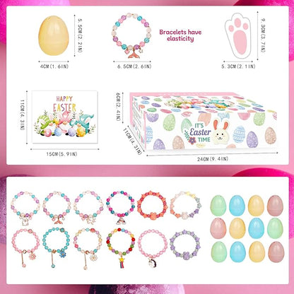 Mason Life Easter Eggs Fillers with Bracelets, Easter Eggs with Toys, Party Favors for Girls, Easter Egg Stuffers for Toddler, Easter Egg Fillers Gifts, Easter Gifts for Kids, 12PCS