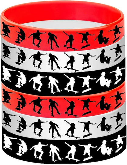 24PCS Skateboard Themed Rubber Bracelets Sport Wristbands Party Supplies Birthday Baby Shower Party Favors