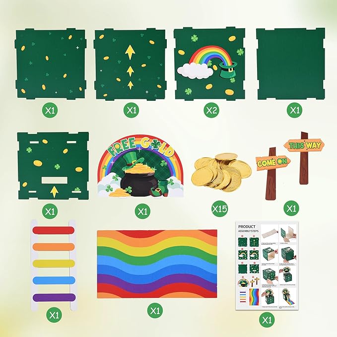 Leprechaun Trap Kit for Kids, St Patrick's Day Wood DIY Crafts Kit to Catch A Leprechaun, St Patricks Day Party Supplies Decorations Leprechaun Trap Toys Gifts for Kid Friends