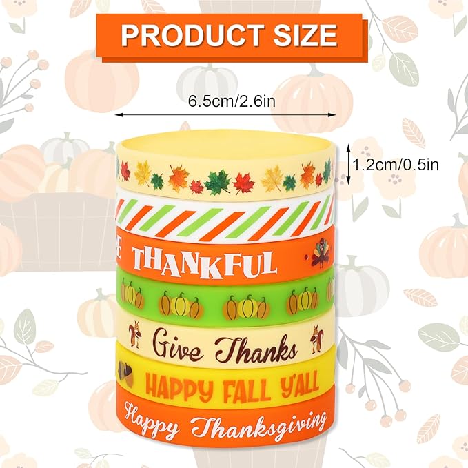 AnyDesign 35Pcs Thanksgiving Fall Rubber Bracelet Party Favors Colorful Waterproof Silicone Wristband Autumn Pattern Silicone Bracelets for Thanksgiving Fall Harvest Party Supplies Goodie Bag Filler