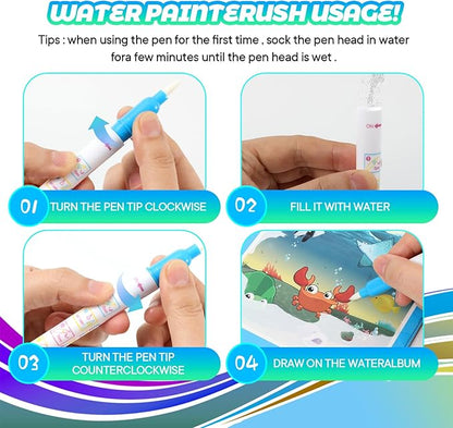 4 Pack Reusable Water Coloring Books for Toddlers, Paint with Water Books,Mess-Free Coloring Book, Portable Educational Doodle Drawing Toy, Improving Children's Imagination, Color Perception