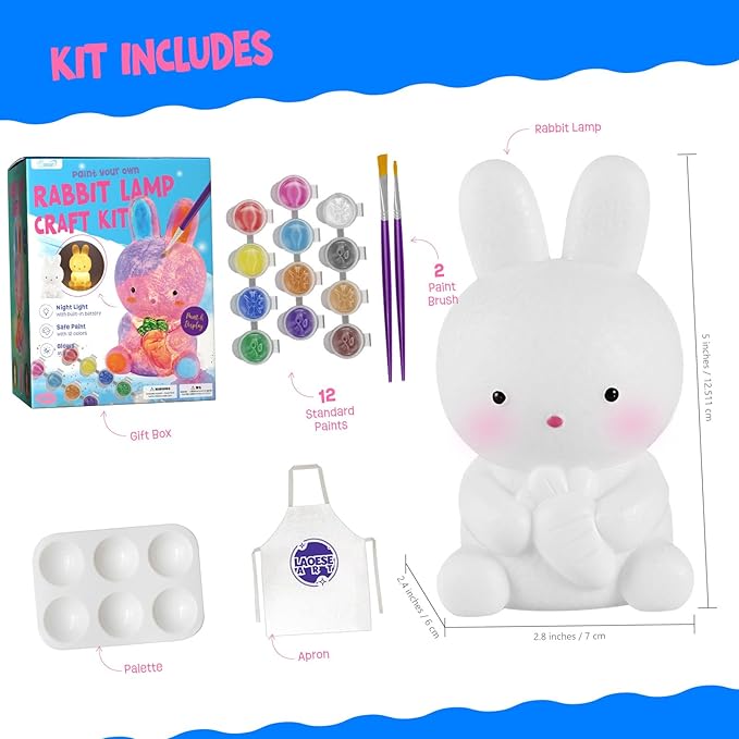 Paint Your Own Bunny Lamp Kit, Art Supplies Arts & Crafts Kit, Painting kit for Kids 6-12, Arts and Crafts for Kids Ages 8-12, Toys Girls Boy Birthday Gift Ages 3 4 5 6 7 8 9 10 11 12+
