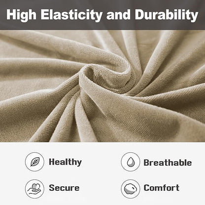 NORTHERN BROTHERS Stretchy Recliner Chair Covers, Velvet Recliner Covers, Lazy Boy Chair Cover (Khaki, loveseat)