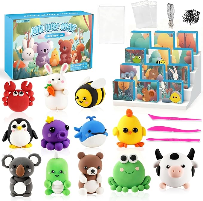 Christmas Air Dry Modeling Clay for Kids, Polymer Clay Kit Super Light & Soft DIY Play Dough Animals Crafts Set, Creatibles Art and Crafts Valentine's Day Christmas Gifts for Beginners Kids Boys Girls