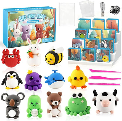 Christmas Air Dry Modeling Clay for Kids, Polymer Clay Kit Super Light & Soft DIY Play Dough Animals Crafts Set, Creatibles Art and Crafts Valentine's Day Christmas Gifts for Beginners Kids Boys Girls