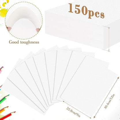150PCS 9x12 Watercolor Paper Bulk, 140lb/300g Cold Press Thick Water Color Paper Pad for Child Adult, White Art Paper for Drawing Painting Markers Gouache, Textured Cotton Paper Sheets