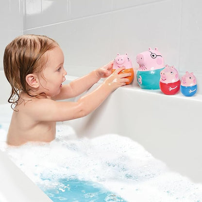 Toomies Peppa Pig Nesting Family - Includes Peppa Pig, Mummy Pig, Daddy Pig and Rattling George - Sorting and Pouring Toddler Bath Toys - Toddler Water Toys for Bath or Pool - Ages 18 Months and Up