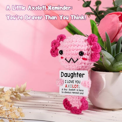 Daughter Gifts from Mom Dad, Crochet Axolotl for Year Old Little Girl Kid from Mother Father, Best for Birthday, Christmas Stocking Stuffers, Easter & Valentines, Teen Girls Teenage Under 10 Dollars
