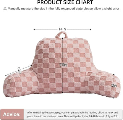 Aimuan Reading Pillow Checkered Bed Rest Wedge Backrest Checkerboard Pillow with Arms Back Support for Sitting Up in Bed Cushion Incline Rest Sleeping Snoring Pillow, Pink
