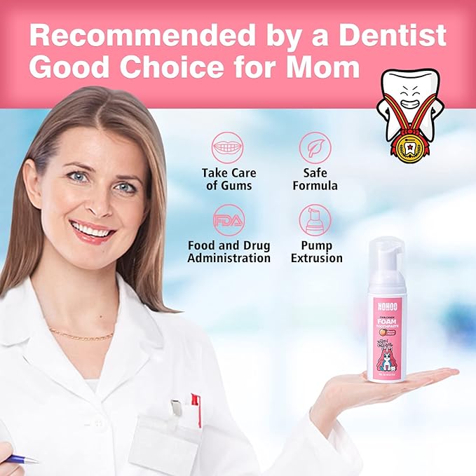 NOHOO Kids Foam Toothpaste with Fruit Flavor,Fluoride Free Natural Formul, Foam Toothpaste for Electric Toothbrush,Suitable for Toddler's Oral Cleaning and Cavity Prevention (2PCS Peach)