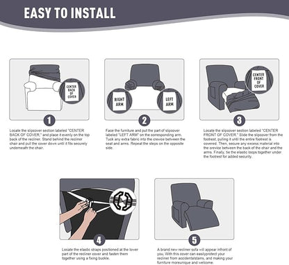 KinCam Recliner Covers, Stretch Reclining Chair Covers, Recliner Sofa Slipcovers Stripe Jacquard Recliner Couch Covers Furniture Protector Covers for Pet Kid (1 XL Seater, Light Gray)