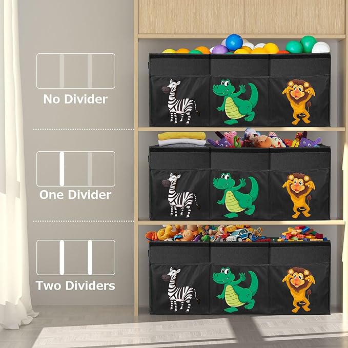 Extra Large Toy Box, Collapsible Sturdy Toy Storage Organizer with Lids, Dinosaur Storage Box for Boys Girls, 42"x16"x14" Kids Bin Chest Baskets for Living Room, Playroom, Bedroom, Nursery, Black
