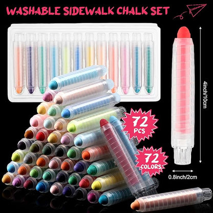 Ireer Dustless Chalk Set Colored Chalk with Holder Sidewalk Chalk for Kids Washable Toddler Chalk for Chalkboard Blackboard Children Drawing Writing Art Tool Toys Gift Party Favors (72 Pcs)