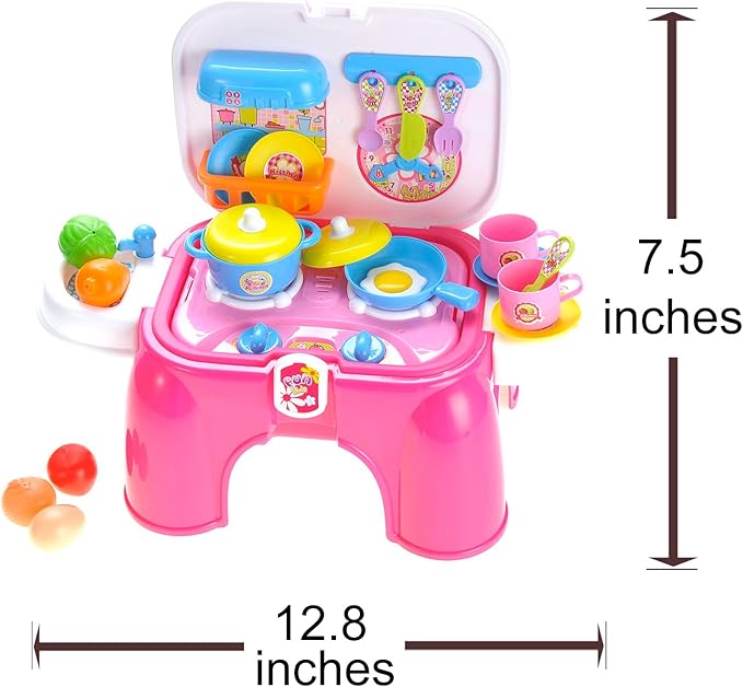 Kids Electric Kitchen Cooking Set Toy | Lights & Sounds | Folds into Step Stool | Portable & Easy to Store Unique Play Set