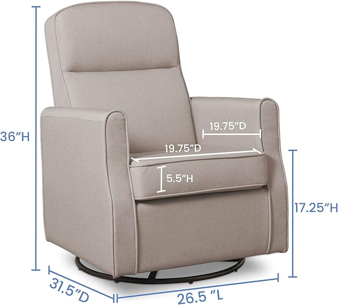 Delta Children Blair Slim Nursery Glider Swivel Rocker Chair, Taupe