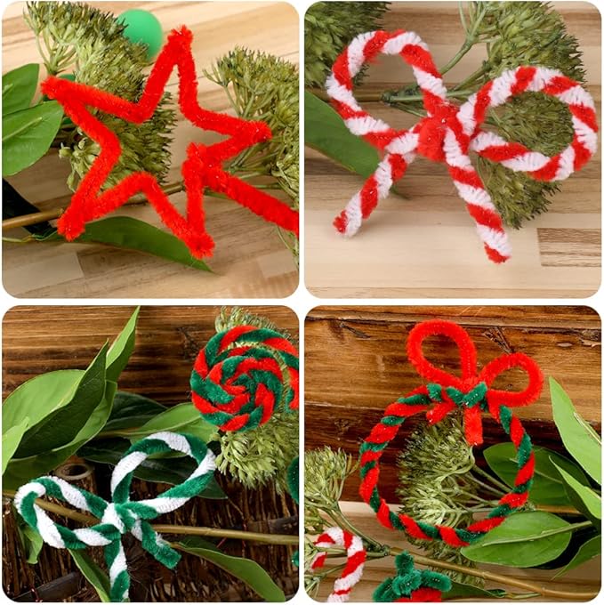 200 PCS Pipe Cleaners, Christmas Craft Pipe Cleaners, Pipe Cleaners Chenille Stems, Pipe Cleaners Bulk, Art Pipe Cleaners for Creative Christmas Decoration Supplies (Red+Green+White)