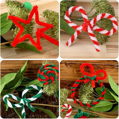200 PCS Pipe Cleaners, Christmas Craft Pipe Cleaners, Pipe Cleaners Chenille Stems, Pipe Cleaners Bulk, Art Pipe Cleaners for Creative Christmas Decoration Supplies (Red+Green+White)
