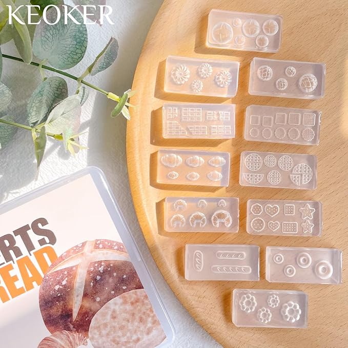 KEOKER 12pcs Polymer Clay Molds, Dessert & Bread Silicone Molds, Earring Molds