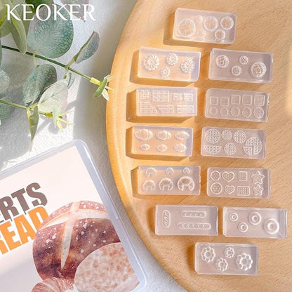KEOKER 12pcs Polymer Clay Molds, Dessert & Bread Silicone Molds, Earring Molds