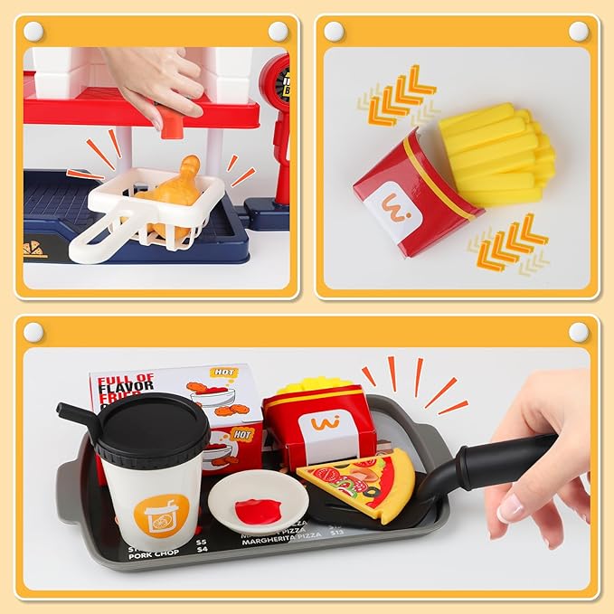 deAO Pretend Play Store Pizza Play Set for Kids, Realistic Pizza Pie Pretend Play Food,Slice and Serve Plastic Kitchen Cooking and Cutting Playset (Red)