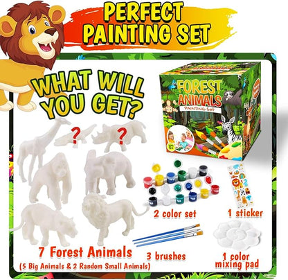 FUNZBO Safari Animals Figures Paint Set for Kids, Arts and Crafts Supplies Painting Kit for Kids ages 4-8, Zoo Jungle Animals Figurines Toy & Playsets for Toddlers 1-3,3-5,5-7 Boys Girls Birthday Gift
