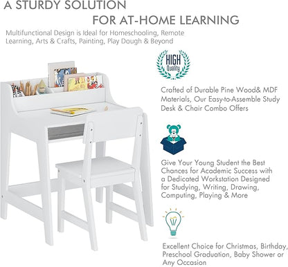 UTEX Kids Desk and Chair Set, Study Desk for Kids with Storage Bins, Wooden Children Study Table, Student Writing Desk for Bedroom & Study Room