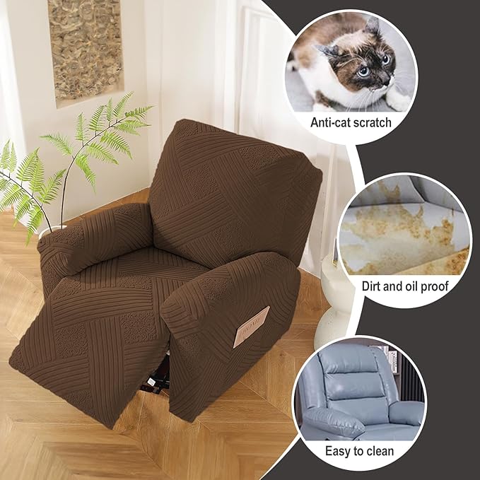 NORTHERN BROTHERS Recliner Chair Covers - Lazy Boy Recliner Covers That Stay in Place, 4 Pieces Reclining Chair Cover Recliner Slipcovers 1 Seater, Brown