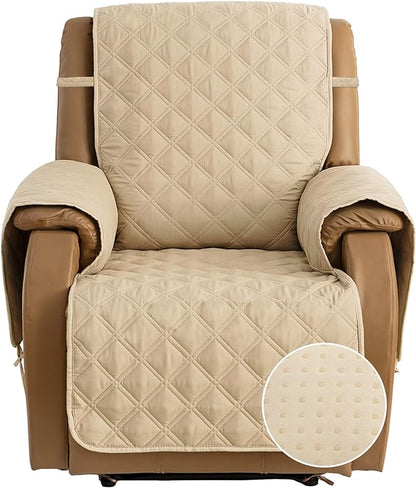 TOMORO Non-Slip Oversized Recliner Cover, 100% Waterproof Quilted Recliner Chair Slipcover Furniture Protector with Pockets, Washable Couch Cover with Elastic Straps for Kids and Pets