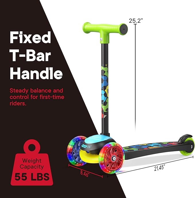 3 Wheel Scooter for Kids, Smooth Light Up LED Front Wheels, Wide Anti Slip Deck, Rear Foot Brake, Easy Lean to Steer Maneuvering, Indoor & Outdoor Ride On Toys for Ages 2 Up,