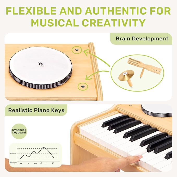 OATHX Kids Piano Keyboard, 37 Keys Digital Piano Toys with Drum Set and Stool, Volume Adjustable, 9 in 1 Musical Instruments for Kids Toddlers Baby Children, Wooden Mini Piano Gifts for Girls Boys 3+