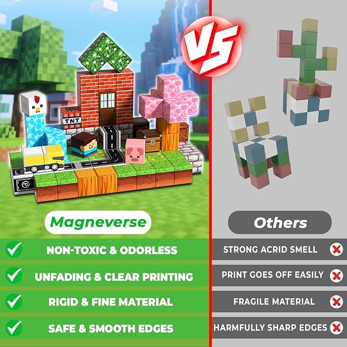 Magneverse 100 PCS 0.8in Magnetic Blocks - Toys, Magnetic Building Blocks Cubes, Stacking Magnets, STEM Toys for School Acitivities, Birthday Gifts for Boys Age 3+ Years Old (Theme: Forests)