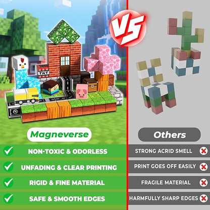 Magneverse 100 PCS 0.8in Magnetic Blocks - Toys, Magnetic Building Blocks Cubes, Stacking Magnets, STEM Toys for School Acitivities, Birthday Gifts for Boys Age 3+ Years Old (Theme: Forests)