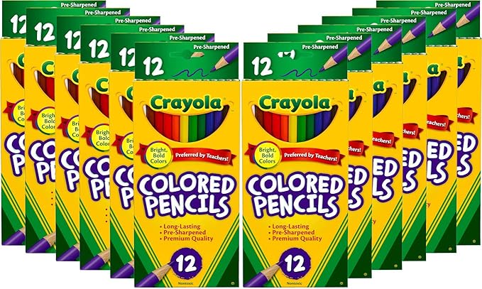 Crayola Colored Pencils Bulk, Kids School Supplies For Teachers, 12 Packs with 12 Colors [Amazon Exclusive]