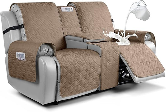 VANSOFY Loveseat Recliner Cover with Console 100% Waterproof Sofa Slipcovers Non-Slip Reclining Couch Cover Split Sofa Covers Furniture Protector for Pets, Dogs(Light Brown)