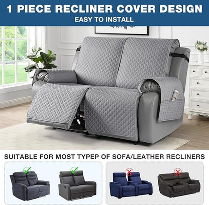 TAOCOCO Loveseat Recliner Cover Non-Slip Sofa Slipcover, Pet Cover for Loveseat Recliner with Elastic Straps, Washable Reclining Loveseat Cover Recliner Furniture Protector (2 Seater, Light Gray)